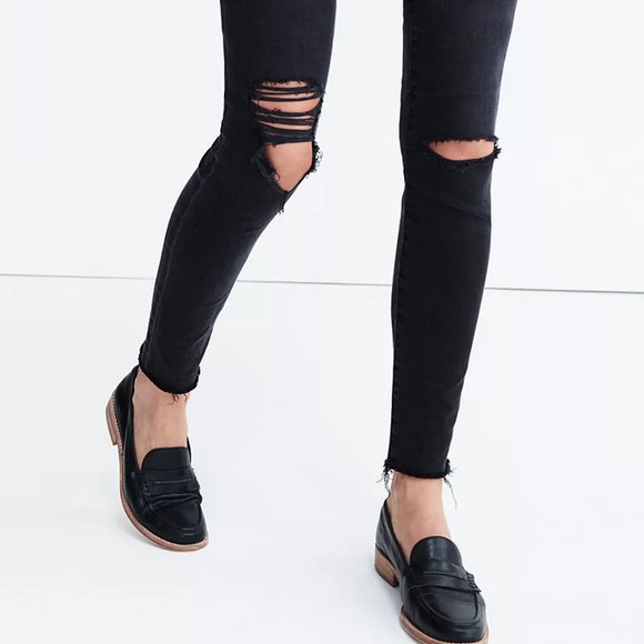 Black Madewell Distressed High-Rise Skinny Jeans Raw Hem - Picture 4 of 9